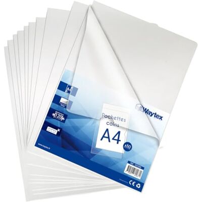 Waytex 931299 Transparent A4-hörnpåse slät och tjock 120 mikron förpackning med 50 st Waytex 931299 Transparent A4-hörnpåse slät och tjock 120 mikron förpackning med 50 st