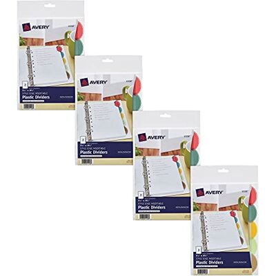 Avery Insättbar stil kant plast miniavdelare för 3 ringpärmar, 14 cm x 21,5 cm, 5-flikar, flerfärgad, 4 pärmdelarset (21118) Avery Insättbar stil kant plast miniavdelare för 3 ringpärmar, 14 cm x 21,5 cm, 5-flikar, flerfärgad, 4 pärmdelarset (21118)