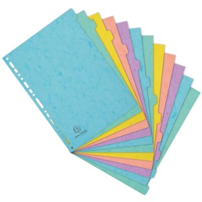 Exacompta Ref. 7712E kartong med 15 Aquarel-avdelare i glanskort 400g/m2-12 neutrala flikar A4-arkiveringsformat indexeringssida ingår FSC-certifierad diverse färger Exacompta Ref. 7712E kartong med 15 Aquarel-avdelare i glanskort 400g/m2-12 neutrala flikar A4-arkiveringsformat indexeringssida ingår FSC-certifierad diverse färger