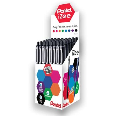 Pentel iZee BX470-A set med 48 infällbara kulspetspennor med metallklämma, 1 mm bred spets, svart Pentel iZee BX470-A set med 48 infällbara kulspetspennor med metallklämma, 1 mm bred spets, svart