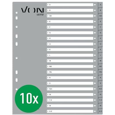 Leitz 10-pack alfabetsregister AZ, A4 för mappar, PP-kartong, från , extra bred, 11-håls universalregister för snabbhäftapparater och ringpärmar, alfabetiska skiljeblad, grå, 12290085 Leitz 10-pack alfabetsregister AZ, A4 för mappar, PP-kartong, från , extra bred, 11-håls universalregister för snabbhäftapparater och ringpärmar, alfabetiska skiljeblad, grå, 12290085