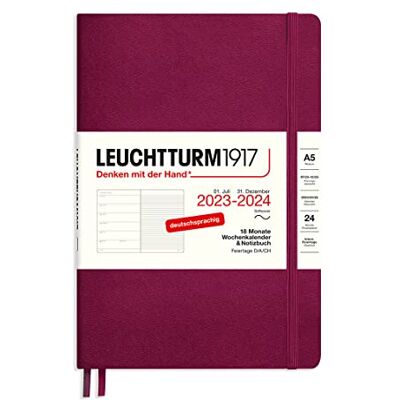 LEUCHTTURM1917 367861 veckokalender och anteckningsbok mjukt skydd medium (A5) 2024, 18 månader, portröd, tyska LEUCHTTURM1917 367861 veckokalender och anteckningsbok mjukt skydd medium (A5) 2024, 18 månader, portröd, tyska