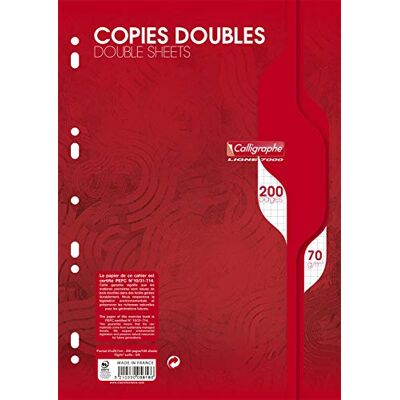 Calligraphe 5616AMZC Gamme scolaire Clairefontaine Paquets de copies doubles perforées 200 pages A4 21x29,7 cm Page blanche 70g Petits carreaux 5x5 Lot de 2 paquets Calligraphe 5616AMZC Gamme scolaire Clairefontaine Paquets de copies doubles perforées 200 pages A4 21x29,7 cm Page blanche 70g Petits carreaux 5x5 Lot de 2 paquets