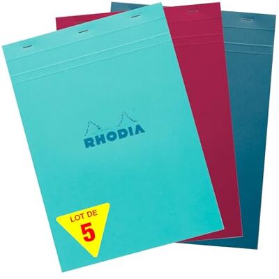 Rhodia 18100Cpack bloc agrafé COULEURS N°18 5/5 80 feuillets microperforés, couvertures assorties PAQ DE 5 Rhodia 18100Cpack bloc agrafé COULEURS N°18 5/5 80 feuillets microperforés, couvertures assorties PAQ DE 5