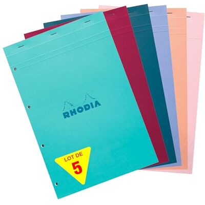 Rhodia 20295Cpack bloc agrafé COULEURS N°20 5/5 80 feuillets microperforés et perforés 4 trous, couvertures assorties PAQ DE 5 Rhodia 20295Cpack bloc agrafé COULEURS N°20 5/5 80 feuillets microperforés et perforés 4 trous, couvertures assorties PAQ DE 5