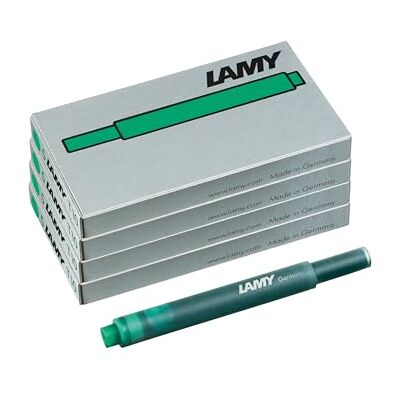 Lamy T10 Set med 4 bläckpatroner med stort bläcklager – lämplig för alla -patronmodeller – innehåll 1,25 ml per patron – 5 stycken per förpackning – bläckfärg grön Lamy T10 Set med 4 bläckpatroner med stort bläcklager – lämplig för alla -patronmodeller – innehåll 1,25 ml per patron – 5 stycken per förpackning – bläckfärg grön
