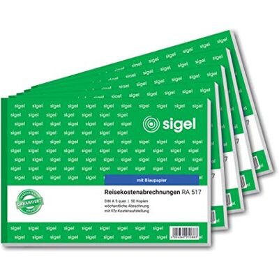 Sigel RA517 resekostnadsavräkning varje dag, A5 quer, 50 ark 5 Stück Sigel RA517 resekostnadsavräkning varje dag, A5 quer, 50 ark 5 Stück