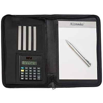 ALASSIO 30144 – skrivmapp Corniglia i DIN A5-format, businessmapp av läderimitation, dokumentmapp i svart, mapp ca 24 x 18 x 3,5 cm, med miniräknare ALASSIO 30144 – skrivmapp Corniglia i DIN A5-format, businessmapp av läderimitation, dokumentmapp i svart, mapp ca 24 x 18 x 3,5 cm, med miniräknare