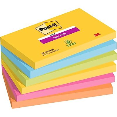 Post-it 6556SR Klisterlappar Rio Kollektion, Gul/Blå/Rosa/Neongrön/Orange, 76x127 mm, 6x90 Blad Post-it 6556SR Klisterlappar Rio Kollektion, Gul/Blå/Rosa/Neongrön/Orange, 76x127 mm, 6x90 Blad