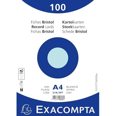 Exacompta Ref. 10316E kartong med 10 förpackningar med 100 enfärgade operforerade bristolkort under film - format 210 x 297 mm azurblå Exacompta Ref. 10316E kartong med 10 förpackningar med 100 enfärgade operforerade bristolkort under film - format 210 x 297 mm azurblå