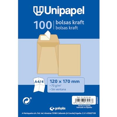 Unipapel Förpackning 100 x 70 g kraftpapper kuvert 120 x 170 mm Rak förslutningsbar påse med självhäftande självhäftande silikonremsa Toppöppning Elegant indragningspapper Perfekt för Unipapel Förpackning 100 x 70 g kraftpapper kuvert 120 x 170 mm Rak förslutningsbar påse med självhäftande självhäftande silikonremsa Toppöppning Elegant indragningspapper Perfekt för