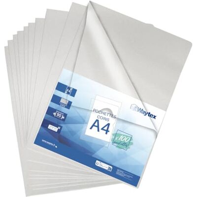 Waytex Set med 100 genomskinliga A4-hörnfickor, färglösa, 90 mikron, höghållfasta L-plastmappar med enkel öppning för arkivering och dokumentpresentation Waytex Set med 100 genomskinliga A4-hörnfickor, färglösa, 90 mikron, höghållfasta L-plastmappar med enkel öppning för arkivering och dokumentpresentation