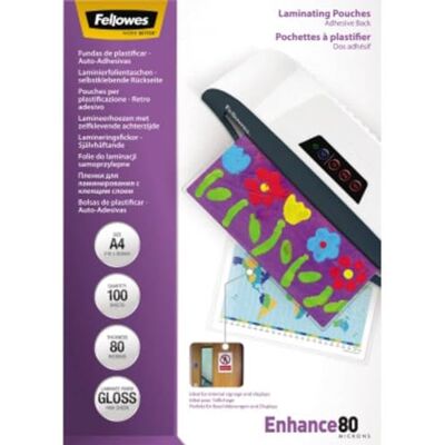 Fellowes lamineringsfilmer A4 med självhäftande baksida, 80 mikron (2 x 80 mic), 100 stycken Fellowes lamineringsfilmer A4 med självhäftande baksida, 80 mikron (2 x 80 mic), 100 stycken
