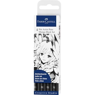 Faber-Castell 267121 Bläckpennor Set om 4, Etui om 4 Pennor, Inkluderar Finspetsar, Mjuk Pensel och Mjuk Kalligrafi i Svart, Perfekta för Precist Tecknande eller Kreativ Manga-konst Faber-Castell 267121 Bläckpennor Set om 4, Etui om 4 Pennor, Inkluderar Finspetsar, Mjuk Pensel och Mjuk Kalligrafi i Svart, Perfekta för Precist Tecknande eller Kreativ Manga-konst