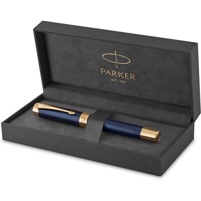 Parker Duofold Centennial reservoarpenna Prestige Blue Chevron Fin Solid Guldspets Svart bläck och omvandlare Premium presentförpackning Parker Duofold Centennial reservoarpenna Prestige Blue Chevron Fin Solid Guldspets Svart bläck och omvandlare Premium presentförpackning