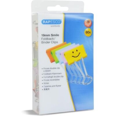 Rapesco 1428 19 mm Pappersklämmor med Smiley-motiv, 80 Pack Blandade Färger Rapesco 1428 19 mm Pappersklämmor med Smiley-motiv, 80 Pack Blandade Färger