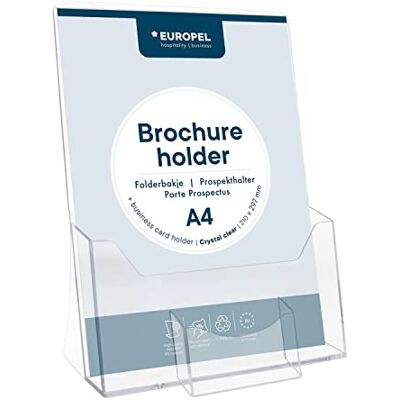 Europel Broschyr- och broschyrhållare med visitkortfack för litteratur i A4-storlek, kristallklar akrylkonstruktion, häfte, flygblad och menydisplay & dispenser, porträtt Europel Broschyr- och broschyrhållare med visitkortfack för litteratur i A4-storlek, kristallklar akrylkonstruktion, häfte, flygblad och menydisplay & dispenser, porträtt