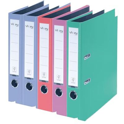 Leitz Von 5-pack mapp A4, kartong med plastomslag, 50 mm ryggbredd, för 350 ark, FSC-certifierad kartong, för skola, studier och hushåll, flera färger, 10561099 Leitz Von 5-pack mapp A4, kartong med plastomslag, 50 mm ryggbredd, för 350 ark, FSC-certifierad kartong, för skola, studier och hushåll, flera färger, 10561099