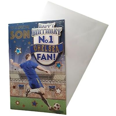 Sensations / Xpress Yourself Express Yourself" födelsedagskort för No.1 Chelsea- Son – inkluderar kuvert – fotbollsfankt födelsedagskort för son Sensations / Xpress Yourself Express Yourself" födelsedagskort för No.1 Chelsea- Son – inkluderar kuvert – fotbollsfankt födelsedagskort för son
