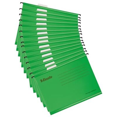 Esselte A4 förstärkt arkivskåp upphängningsfil, paket 15, tillverkad av starkt 100% återvunnet kort, med flikar och kortinsatser, för hem, kontor, skolorganisation, grön Esselte A4 förstärkt arkivskåp upphängningsfil, paket 15, tillverkad av starkt 100% återvunnet kort, med flikar och kortinsatser, för hem, kontor, skolorganisation, grön