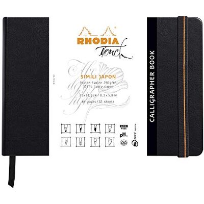 Rhodia 116124C – Skissbok Calligrapher Book, 32 ark blanko, Simili Japon, blanko, 250 g, 21 x 14,8 cm, liggande format, inbunden med konstläder, svart, 1 styck Rhodia 116124C – Skissbok Calligrapher Book, 32 ark blanko, Simili Japon, blanko, 250 g, 21 x 14,8 cm, liggande format, inbunden med konstläder, svart, 1 styck