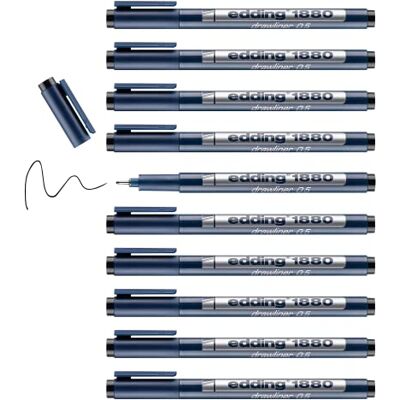 edding 1880 profipen svart 10 pennor linjebredd 0,5 mm finelinerpenna för exakt skrivning, skissning och teknisk ritning fin, metallinnesluten spets lämplig för användning med linjaler och edding 1880 profipen svart 10 pennor linjebredd 0,5 mm finelinerpenna för exakt skrivning, skissning och teknisk ritning fin, metallinnesluten spets lämplig för användning med linjaler och