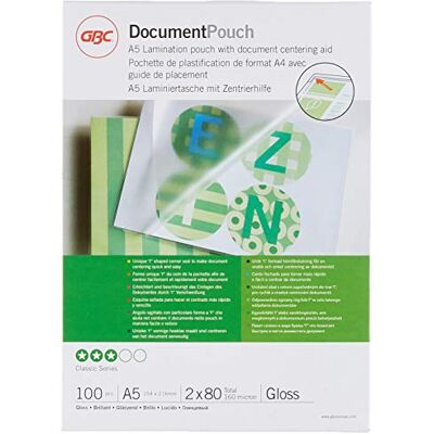 GBC lamineringsfolier A5 80 mic, robusta lamineringsväskor i 100-pack, glänsande, transparent, perfekt för kontor och skola, IB575037 GBC lamineringsfolier A5 80 mic, robusta lamineringsväskor i 100-pack, glänsande, transparent, perfekt för kontor och skola, IB575037