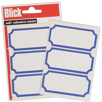 Blick 34 x 75 mm namn bricka etikett paket – blå kant (21 etiketter) Blick 34 x 75 mm namn bricka etikett paket – blå kant (21 etiketter)