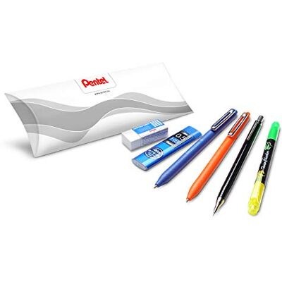 Pentel skolset, 6 delar, idealisk för start till nytt skolår (2 kulspetspennor, textmarkör, tryckpenna, gruvor, raderare) Pentel skolset, 6 delar, idealisk för start till nytt skolår (2 kulspetspennor, textmarkör, tryckpenna, gruvor, raderare)