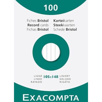 Exacompta Ref. 13809B kartong med 10 fodral med 100 operforerade linjerade bristol-kort format 105 x 148 mm - vit färg Exacompta Ref. 13809B kartong med 10 fodral med 100 operforerade linjerade bristol-kort format 105 x 148 mm - vit färg