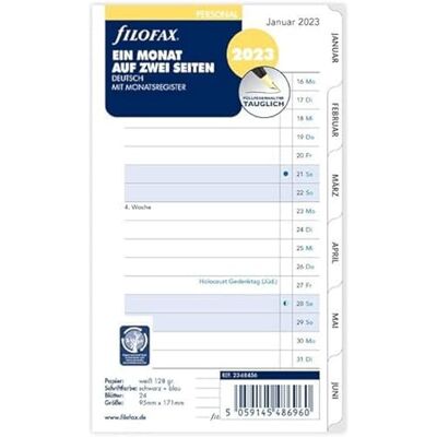 Filofax Personal 1Mo./2S. tabbed (tyska) 2023 Filofax Personal 1Mo./2S. tabbed (tyska) 2023