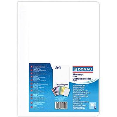 DONAU 1702001PL-09 plast mapp A4 vit/visuell häftapparat plast tillverkad av miljövänlig PP-film 120/180 µm/med transparent lock, för kontor och skola/kapacitet ca 200 ark 10-pack DONAU 1702001PL-09 plast mapp A4 vit/visuell häftapparat plast tillverkad av miljövänlig PP-film 120/180 µm/med transparent lock, för kontor och skola/kapacitet ca 200 ark 10-pack
