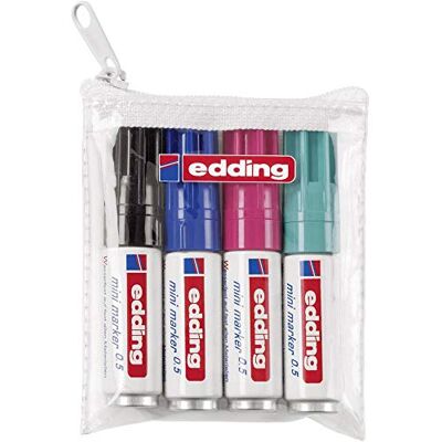 edding 0,5 mini permanent markör – svart, blå, turkos, röd – 4 pennor – fin rund spets 1 mm – vattentät, snabbtorkande – torkbeständig – minimärkpenna för kartong, plast, trä, metall edding 0,5 mini permanent markör – svart, blå, turkos, röd – 4 pennor – fin rund spets 1 mm – vattentät, snabbtorkande – torkbeständig – minimärkpenna för kartong, plast, trä, metall