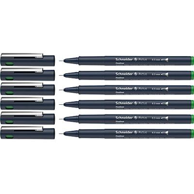 Schneider Pictus Fineliner (linjetjocklek 0,3 mm, dokumentäkta pigmentliner, metallmonterad spets, hölje av 85% återvunnen plast) 6-pack, grön Schneider Pictus Fineliner (linjetjocklek 0,3 mm, dokumentäkta pigmentliner, metallmonterad spets, hölje av 85% återvunnen plast) 6-pack, grön