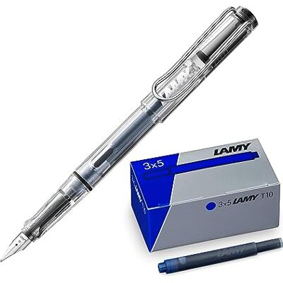 Lamy set med 1 x safari vista transparent reservoarpenna M och 1 x T10 set med 3 bläckpatroner i original kartong – bläckfärg blå Lamy set med 1 x safari vista transparent reservoarpenna M och 1 x T10 set med 3 bläckpatroner i original kartong – bläckfärg blå