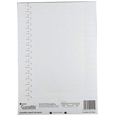 Rexel 70676 Crystalfile 300 lateral flik infogar papper, paket med 34, vit Rexel 70676 Crystalfile 300 lateral flik infogar papper, paket med 34, vit
