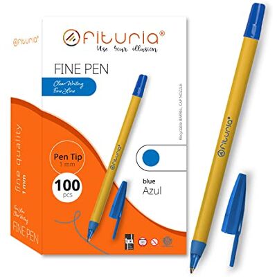 OFITURIA Spetspennor, Färg Blå, Låda med 100 enheter, 1 mm Precision och Detalj, Perfekt för olika miljöer som kontor, hem och skola (100 st. blå) OFITURIA Spetspennor, Färg Blå, Låda med 100 enheter, 1 mm Precision och Detalj, Perfekt för olika miljöer som kontor, hem och skola (100 st. blå)
