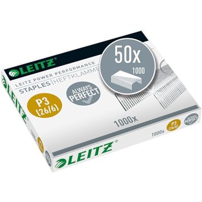 Leitz Power Performance häftklamrar P3 (26/6), 50 x 1 000 stycken, förzinkade, 5572000 Leitz Power Performance häftklamrar P3 (26/6), 50 x 1 000 stycken, förzinkade, 5572000