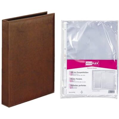 VELOFLEX A514376 – Ringbok Exquisit DIN A4, brun, inkl. 10 broschyrfickor glasklar, dokumentäkta, ringpärm 25 mm för upp till 250 ark VELOFLEX A514376 – Ringbok Exquisit DIN A4, brun, inkl. 10 broschyrfickor glasklar, dokumentäkta, ringpärm 25 mm för upp till 250 ark