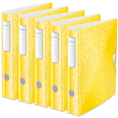 Leitz kvalitetsmapp 180° Active WOW, 5-pack, A4, smal, rundad rygg, 6,5 cm bred, gummibandslås, lätt polyfoam, plastmapp, WOW-serien, gul, 11070016 Leitz kvalitetsmapp 180° Active WOW, 5-pack, A4, smal, rundad rygg, 6,5 cm bred, gummibandslås, lätt polyfoam, plastmapp, WOW-serien, gul, 11070016