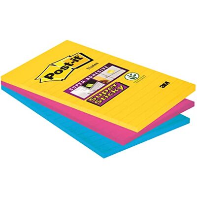Post-it Super klisterlappar, karneval färgsamling, fodrad, 101 mm x 152 mm, 90 ark/dyna, 3 dynor självhäftande anteckningar för anteckningar, att göra-listor och påminnelser Post-it Super klisterlappar, karneval färgsamling, fodrad, 101 mm x 152 mm, 90 ark/dyna, 3 dynor självhäftande anteckningar för anteckningar, att göra-listor och påminnelser