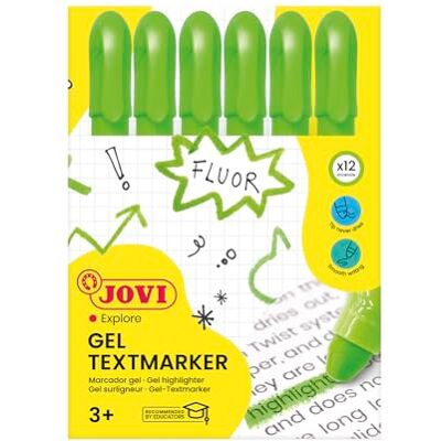 Jovi !NEON Gel Marker, Etui med 12 stift överstrykningspennor, Färg Grön, Torkar inte ut, Smetar inte ut skrift eller blöder inte genom papper, Glutenfri, (1818) Jovi !NEON Gel Marker, Etui med 12 stift överstrykningspennor, Färg Grön, Torkar inte ut, Smetar inte ut skrift eller blöder inte genom papper, Glutenfri, (1818)