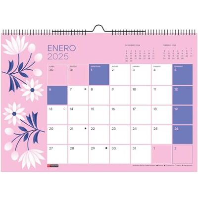 Miquelrius 2025 Väggkalender, A3-kalender: 420 x 296 mm, med anteckningsutrymme, 2025 kalender, dubbel spiralbindning, årlig kalender att hänga, spansk, blomsterdesign Miquelrius 2025 Väggkalender, A3-kalender: 420 x 296 mm, med anteckningsutrymme, 2025 kalender, dubbel spiralbindning, årlig kalender att hänga, spansk, blomsterdesign