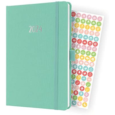 Sigel J4409 veckokalender Jolie 2024, ca A5, mintgrön, inbunden med textilband, gummiband, pennögla, fickficka, 174 sidor, tillverkad av hållbart papper, planerare Sigel J4409 veckokalender Jolie 2024, ca A5, mintgrön, inbunden med textilband, gummiband, pennögla, fickficka, 174 sidor, tillverkad av hållbart papper, planerare
