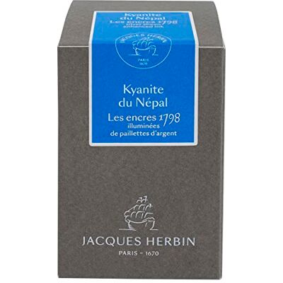 Jacques Herbin – Ref 15513JT – bläck för reservoarpennor och kulspetspennor – Kyanite du Népal/Kyanit från Nepal – 50 ml flaska – '1798' Prestige Collection – blåfärgat bläck Jacques Herbin – Ref 15513JT – bläck för reservoarpennor och kulspetspennor – Kyanite du Népal/Kyanit från Nepal – 50 ml flaska – '1798' Prestige Collection – blåfärgat bläck