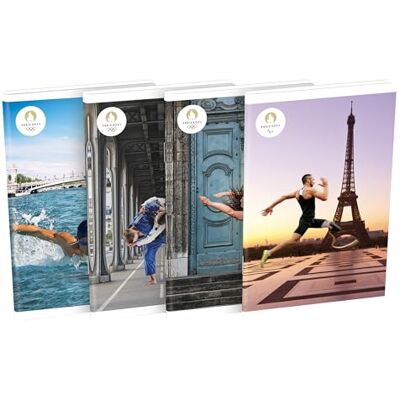 PARIS 2024 uppsättning med 10 sportböcker 9 x 14 cm linje 6 mm 60 sidor häftat lackerat kortomslag blandade färger PARIS 2024 uppsättning med 10 sportböcker 9 x 14 cm linje 6 mm 60 sidor häftat lackerat kortomslag blandade färger