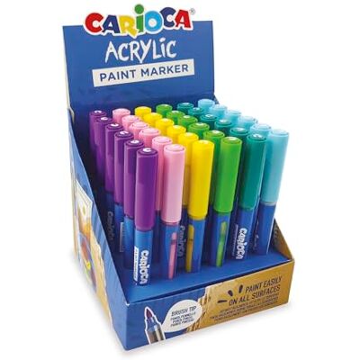 CARIOCA Akrylpenna Display med 36 permanenta markörer penselspets lämplig för alla ytor och hög opacitet vattenbas 6 färger CARIOCA Akrylpenna Display med 36 permanenta markörer penselspets lämplig för alla ytor och hög opacitet vattenbas 6 färger