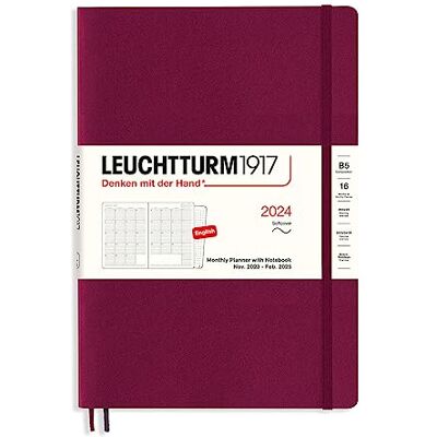 LEUCHTTURM1917 367567 månadsplanerare med anteckningsbok, mjukt lock, komposition (B5) 2024, 16 månader, portröd, engelsk LEUCHTTURM1917 367567 månadsplanerare med anteckningsbok, mjukt lock, komposition (B5) 2024, 16 månader, portröd, engelsk