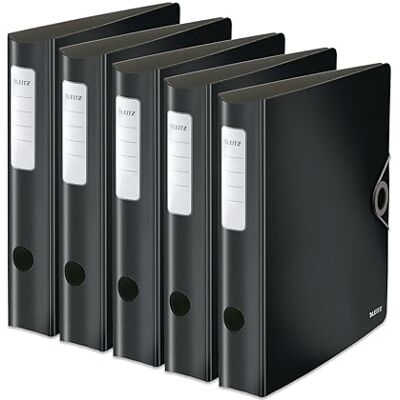Leitz kvalitetspärm 180° aktiv solid, 5-pack, A4, smal, rundad rygg, 6,5 cm bred, gummibandslås, lätt polyfoam, plastmapp, svart, 10481095 Leitz kvalitetspärm 180° aktiv solid, 5-pack, A4, smal, rundad rygg, 6,5 cm bred, gummibandslås, lätt polyfoam, plastmapp, svart, 10481095