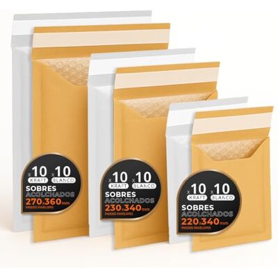OFITURIA Vadderade postkuvert, flera storlekar (3 storlekar), kraft- och vitfärger – självhäftande förslutning – papperskuvert med inre bubbla, perfekta för försändelser, L-pack, kontorsmaterial (60 påsar) OFITURIA Vadderade postkuvert, flera storlekar (3 storlekar), kraft- och vitfärger – självhäftande förslutning – papperskuvert med inre bubbla, perfekta för försändelser, L-pack, kontorsmaterial (60 påsar)